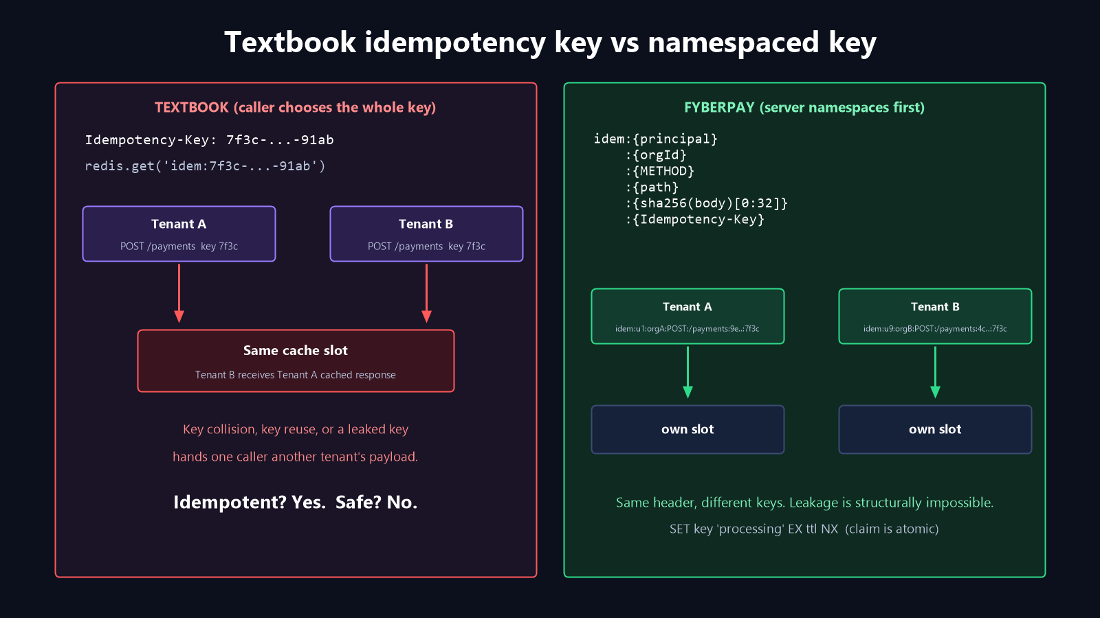 Textbook idempotency key vs namespaced key